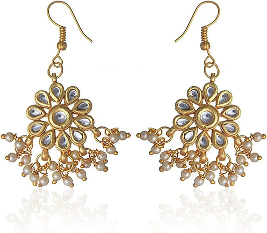 Gold Plated Kundan Studded Drop Earrings