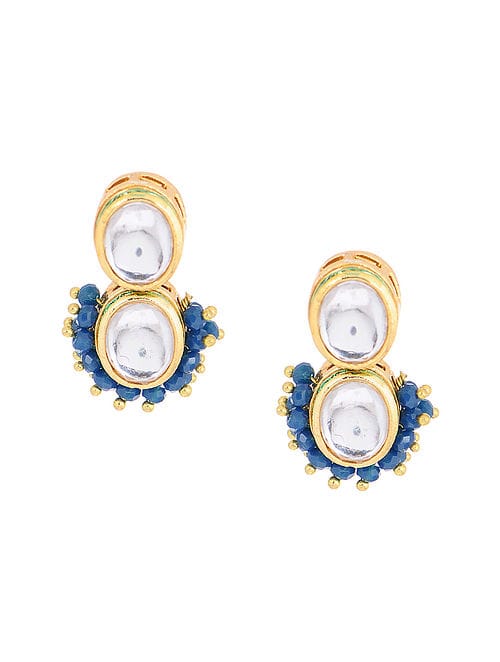 Gold Plated Kundan Studded Drop Earrings