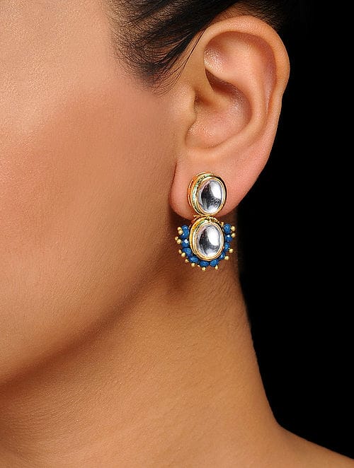 Gold Plated Kundan Studded Drop Earrings