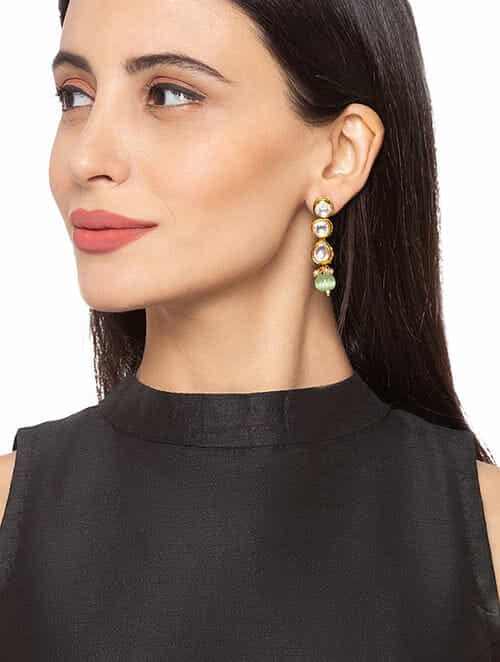 Gold Plated Kundan Studded Drop Earrings
