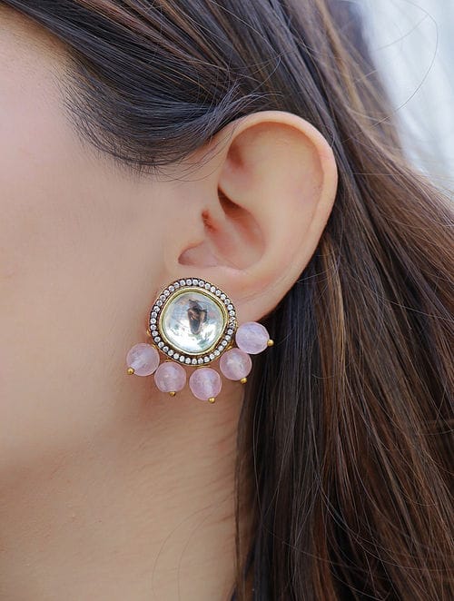 Silver Plated Rhodium Beaded Stud Earrings