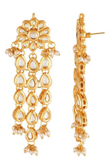 Gold Plated Kundan Stone Studded Dangler Earrings