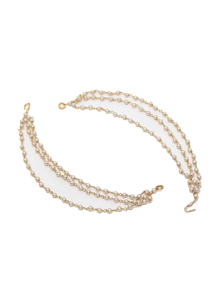 Gold Finish Kundan Polki & Pearl Drop Ear Chains