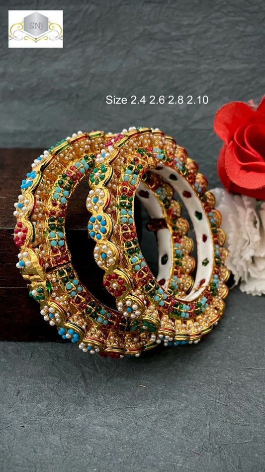Royal Jadau Rajwadi Kada Bangles with Kundan Stones