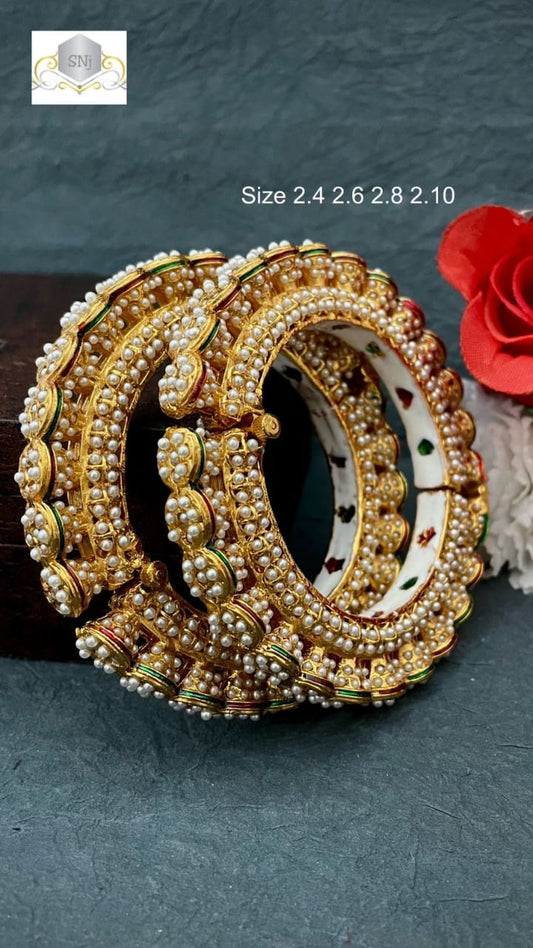 Bollywood Indian Style Enameled Bridal Jadau Rajwadi Gold Plated Wedding Bangles
