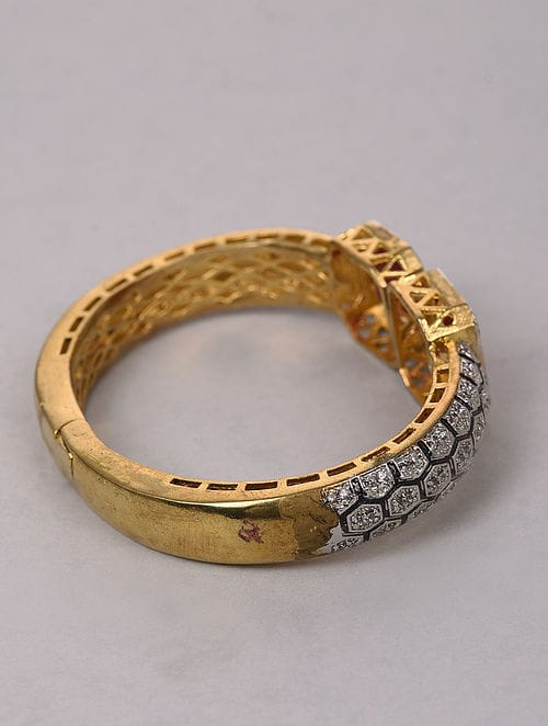 Gold Rodium Polish Red Openable Polki Bracelet Bangle