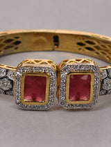 Gold Rodium Polish Red Openable Polki Bracelet Bangle