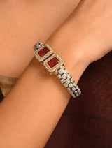 Gold Rodium Polish Red Openable Polki Bracelet Bangle