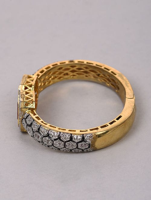 Gold Rodium Polish Red Openable Polki Bracelet Bangle