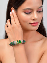Gold Rodium Polish Green Openable Polki Bracelet Bangle