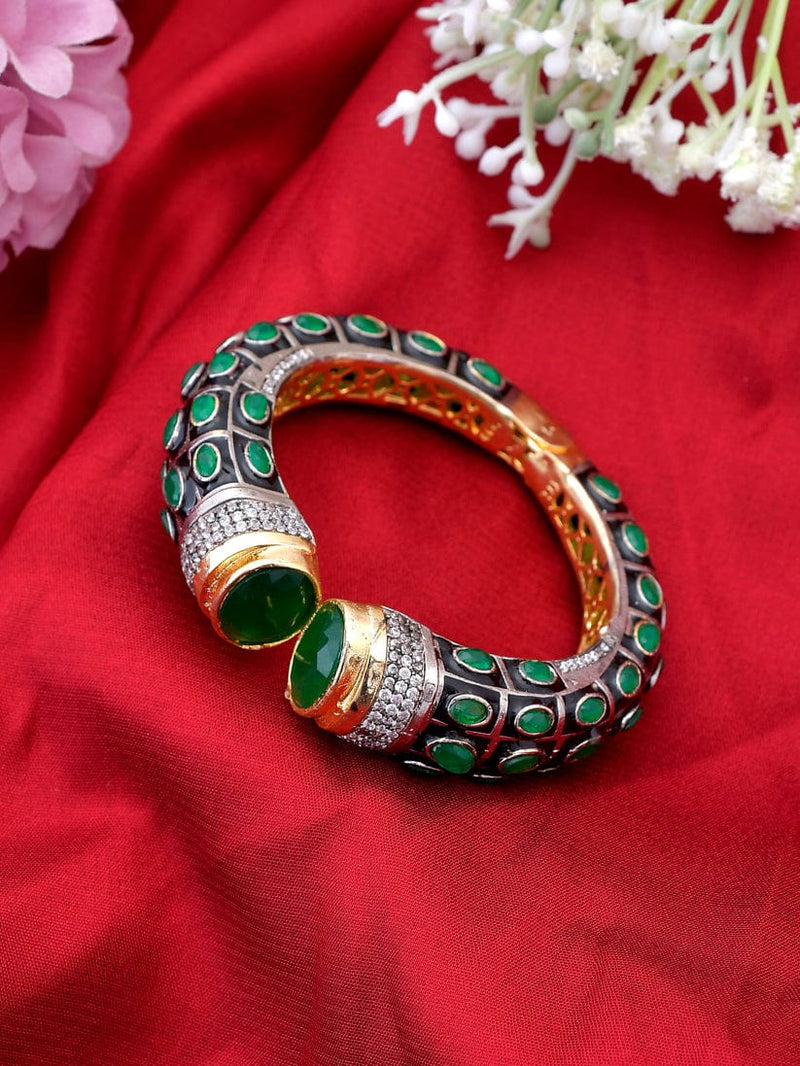Gold Rodium Polish Green Openable Polki Bracelet Bangle