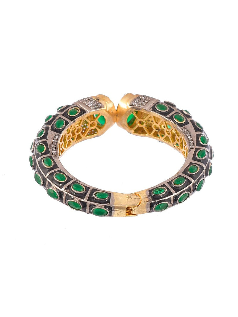 Gold Rodium Polish Green Openable Polki Bracelet Bangle
