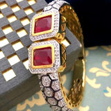 Gold Rodium Polish Red Openable Polki Bracelet Bangle