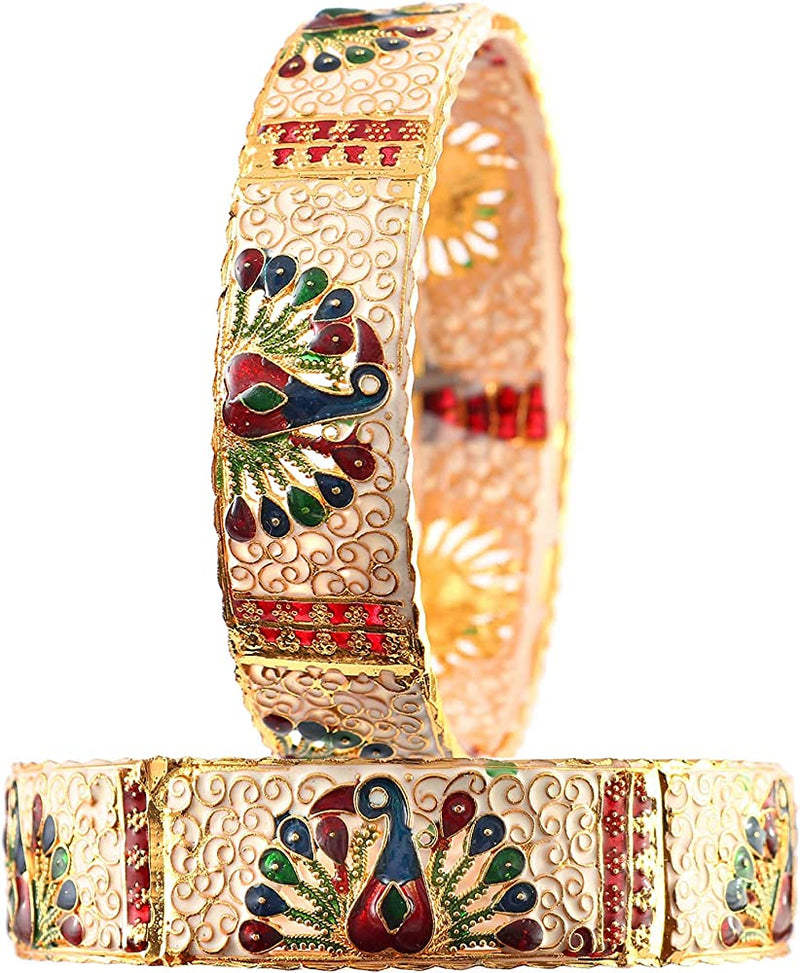Set Of 2 Gold-Plated & Red Stone-Studded Bangles