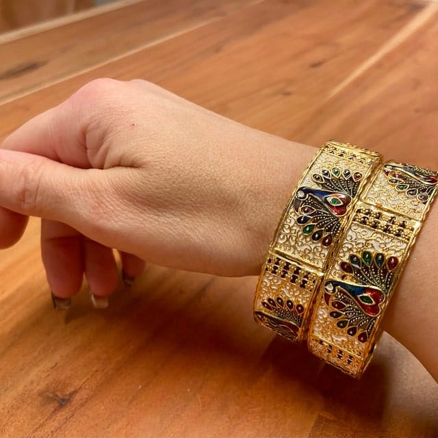 Set Of 2 Gold-Plated & Red Stone-Studded Bangles