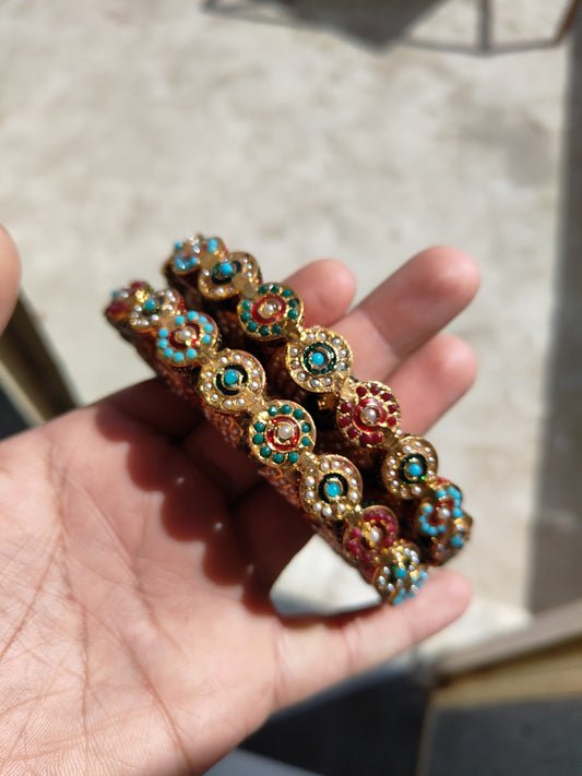 Traditional Multi Colour Beads Gold Plated Bangles