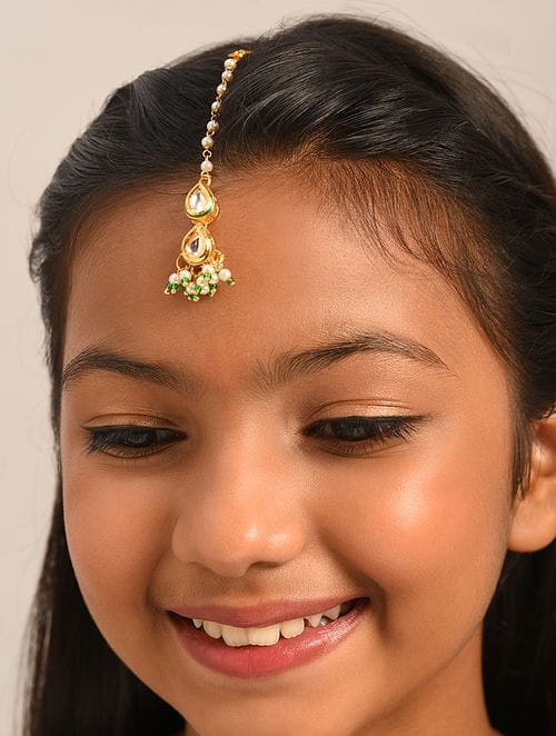 Gold-Plated Pearl & Kundan Studded Mangtika