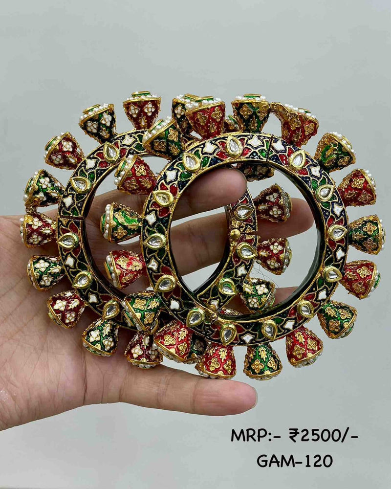 Gold-Plated Kundan Studded & Pearls Beaded Bangle
