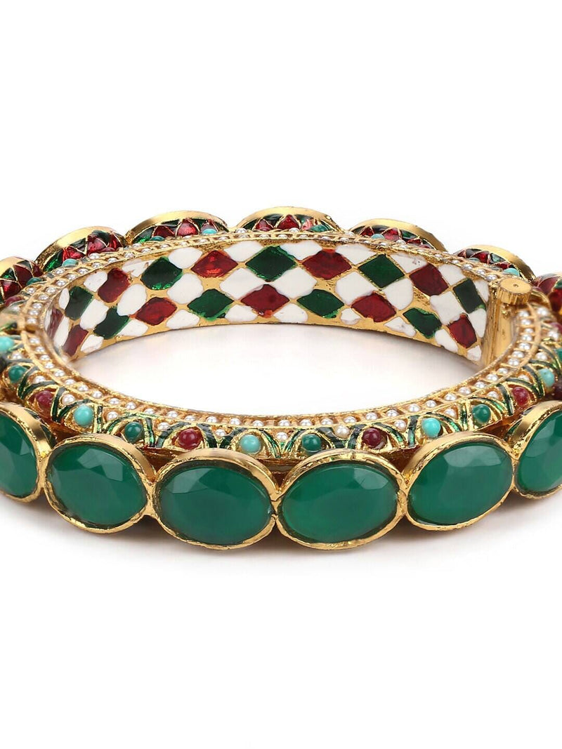 JADAU KUNDAN WITH MULTI STONE BIG BANGLE SET