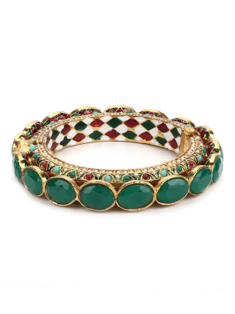 JADAU KUNDAN WITH MULTI STONE BIG BANGLE SET