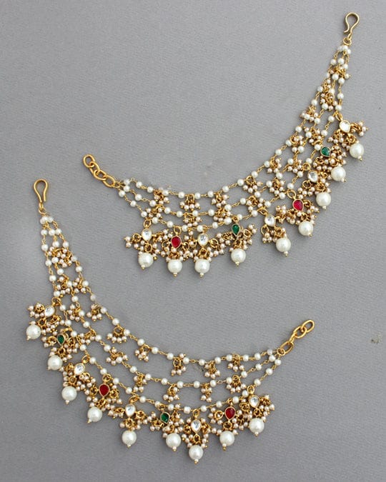 Gold Plated Jadau Kundan Polki Earchains (Pack Of 2)
