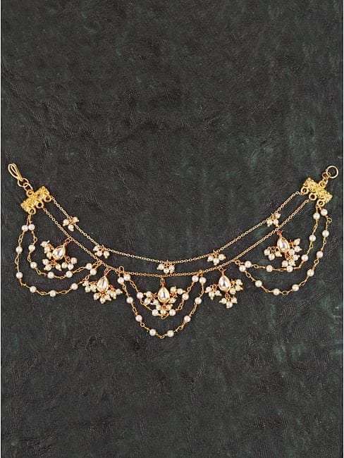 Gold Plated White Pearl  Ear chains (Pack Of 2)
