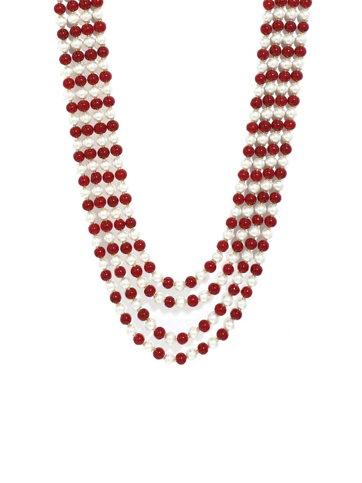 Men's Gold-Plated White & Red Layered Groom Necklace