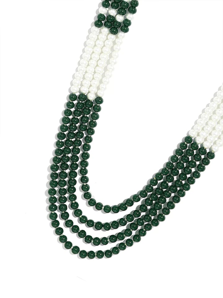 Men's Gold-Plated White & Green Layered Groom Necklace
