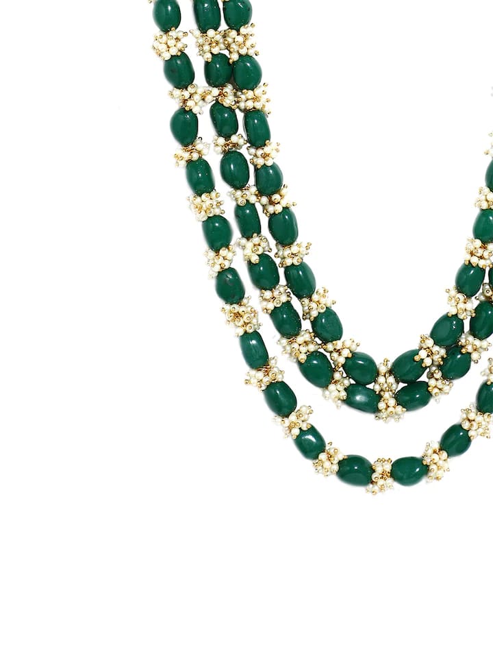 Men's Gold-Plated White & Green Layered Groom Necklace
