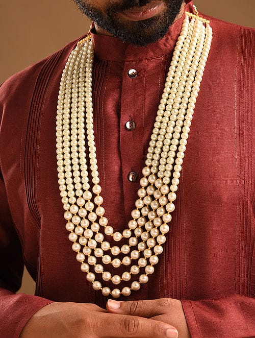 Men's Gold-Plated White Layered Groom Necklace