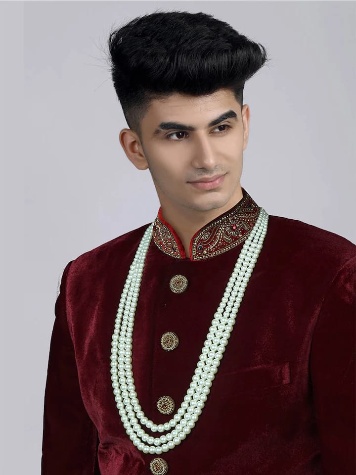 Men's Gold-Plated White Layered Groom Necklace