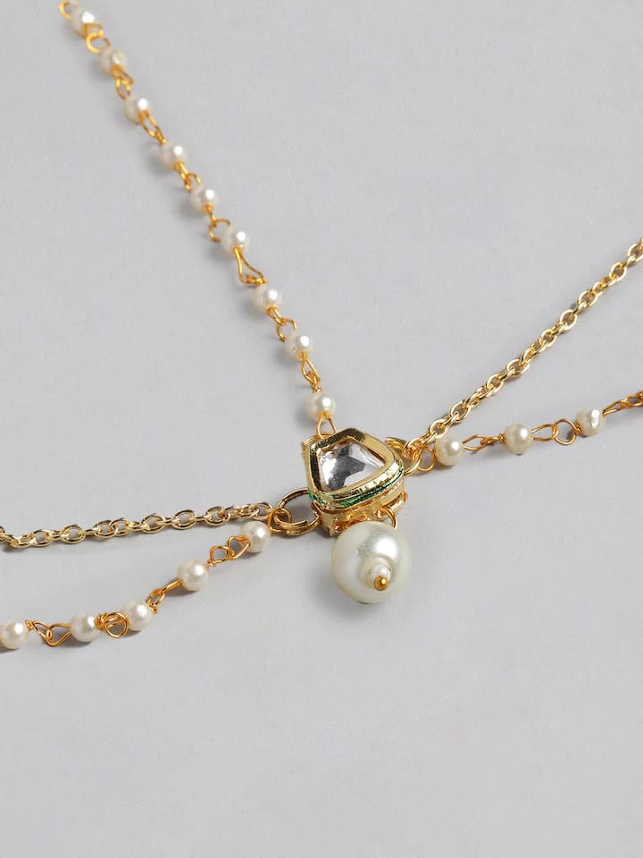 White Metal Gold Plated Single Stone Matha Patti