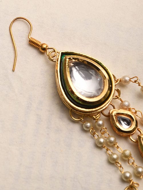 Gold Plated Green Emerald Kundan Passa Bridal Jhoomar Jewellery