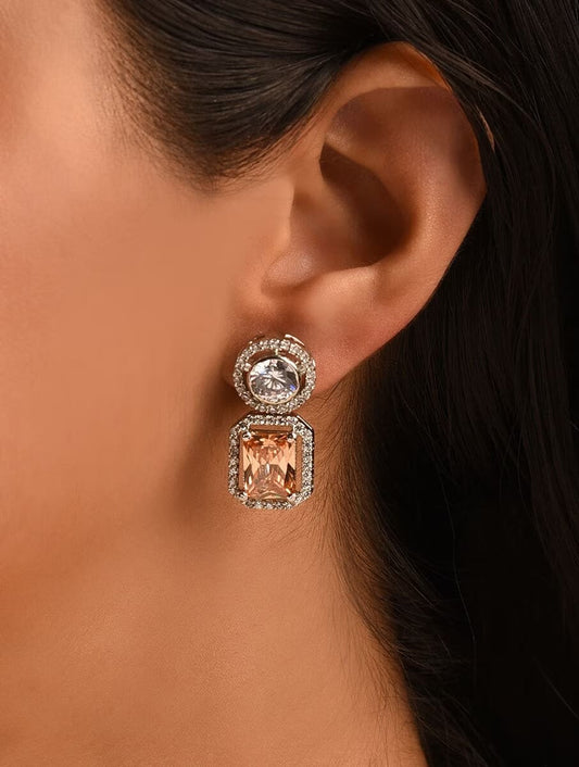Rhodium Plated Contemporary American Diamond Studded Drop Earrings