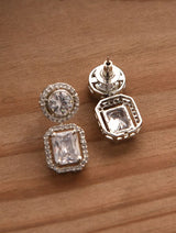 \Rhodium Plated Contemporary American Diamond Studded Drop Earrings