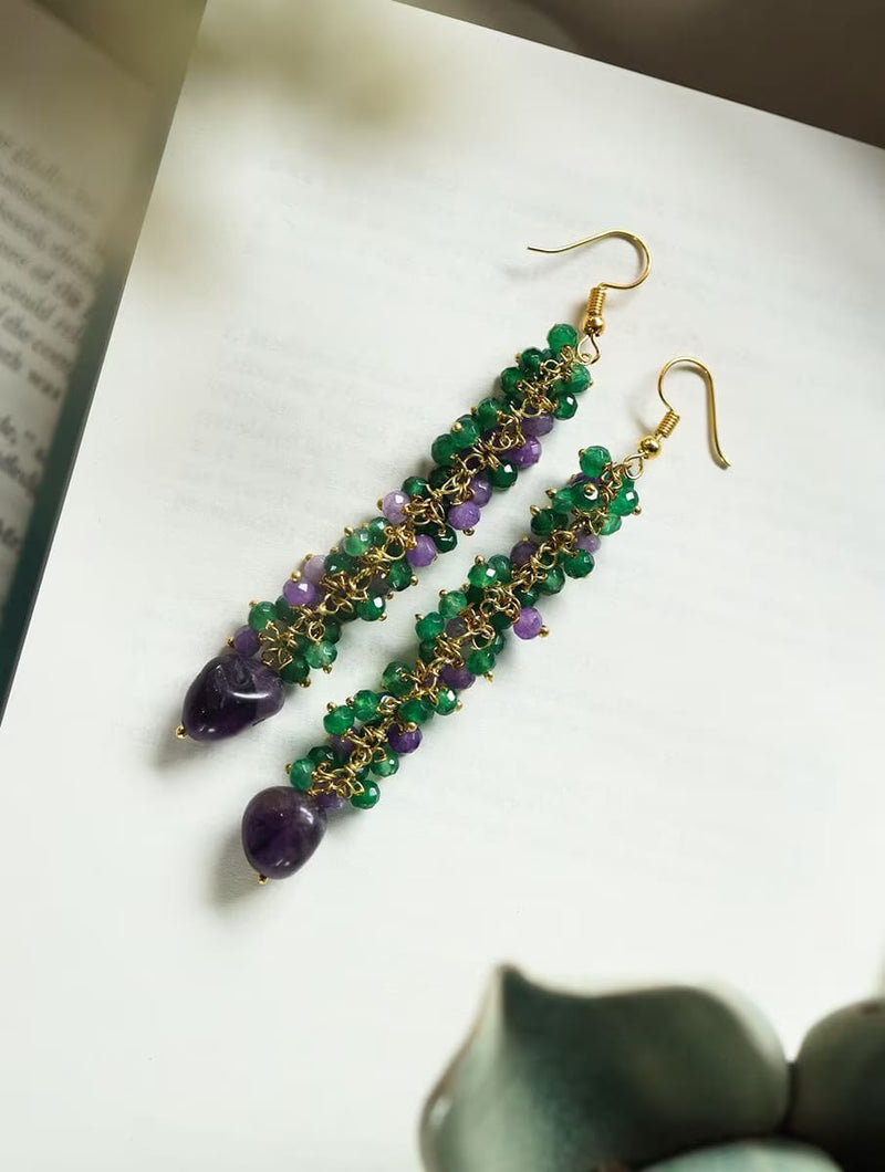 Purple Onyx And Natural Stone Embellished & Earrings