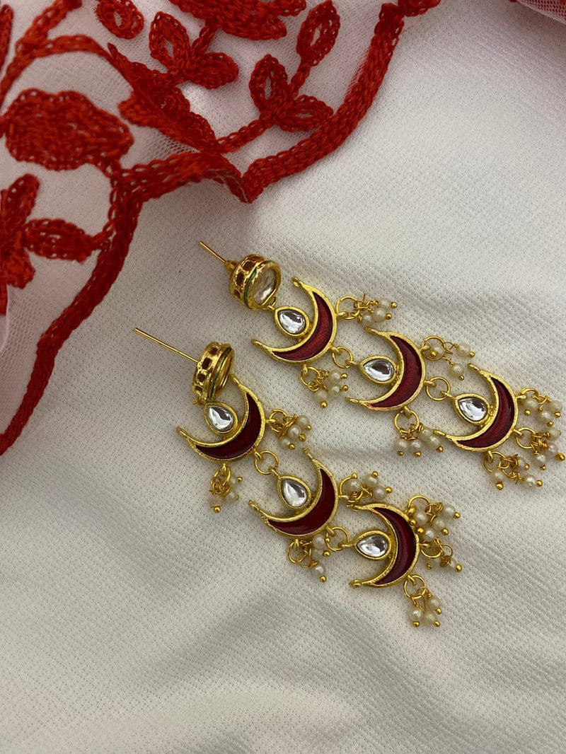 Red Chaand Kundan Earrings
