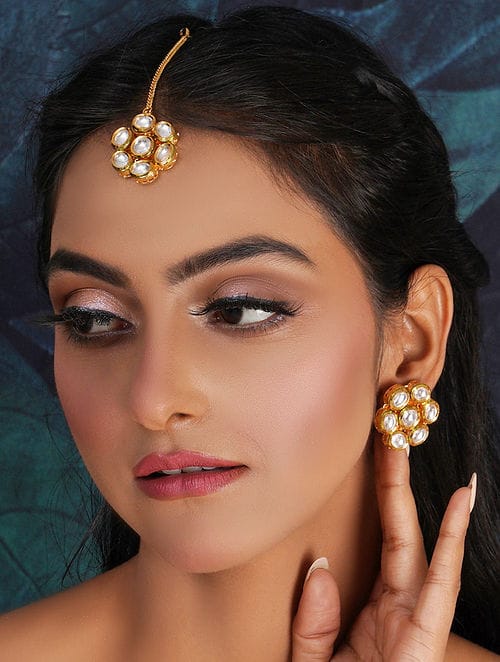 Kundan Meena Jadau Earring With Maangtika