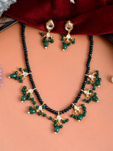 Gold-Plated Green & White Kundan Studded & Beaded Jewellery Set