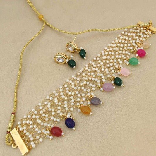 White & Multi Pearl Choker Set