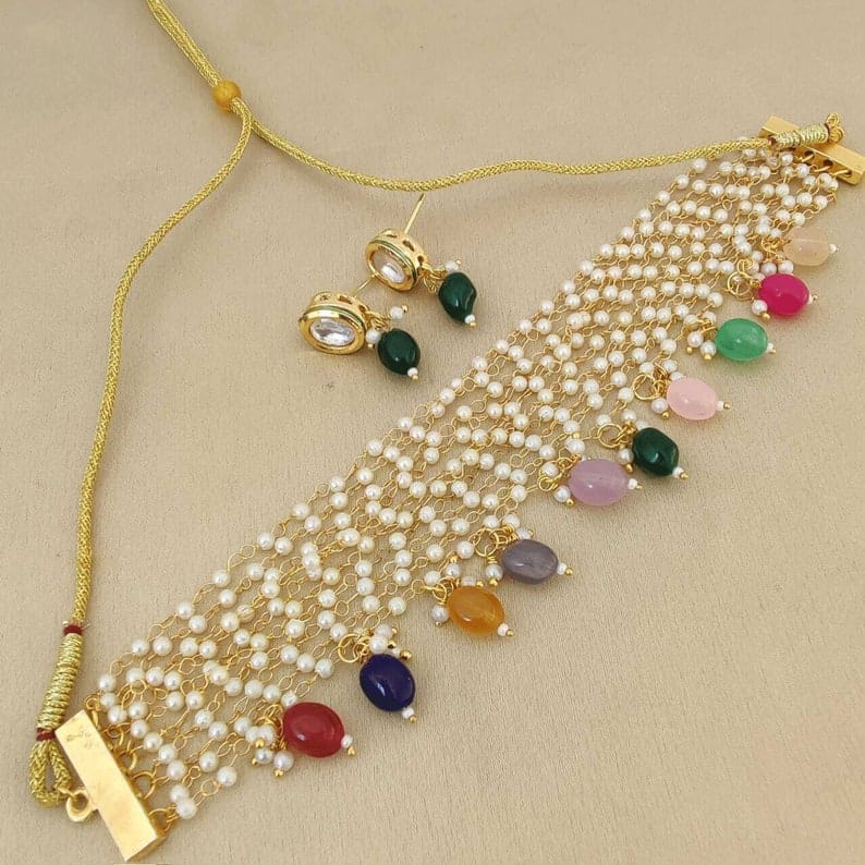 White & Multi Pearl Choker Set