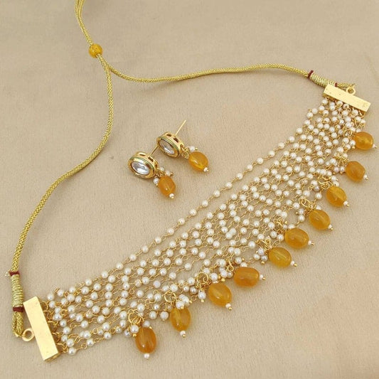 White & Yellow Pearl Choker Set