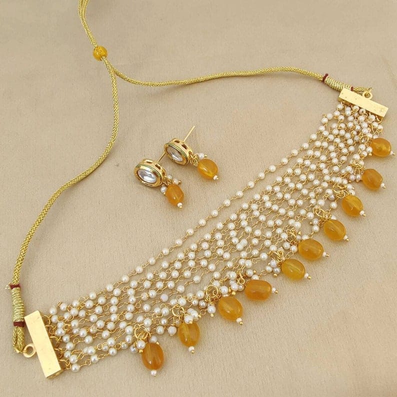 White & Yellow Pearl Choker Set