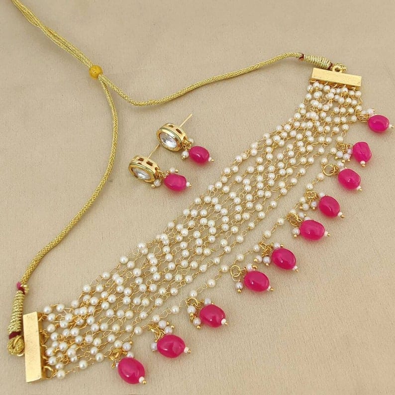White & Rani Pearl Choker Set
