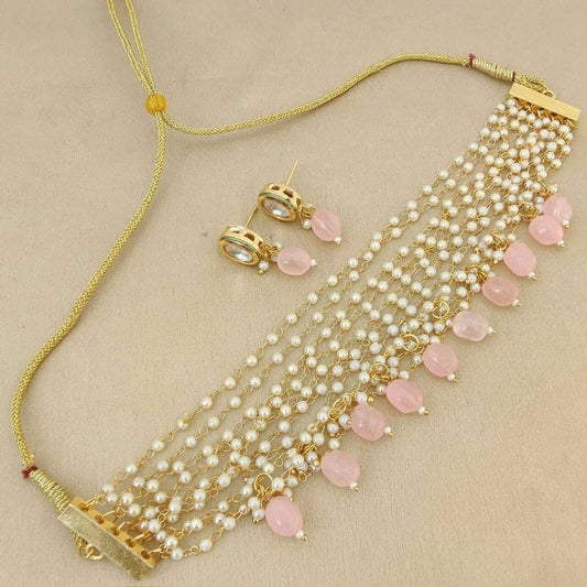 White & Pink Pearl Choker Set