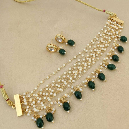 White & Green Pearl Choker Set