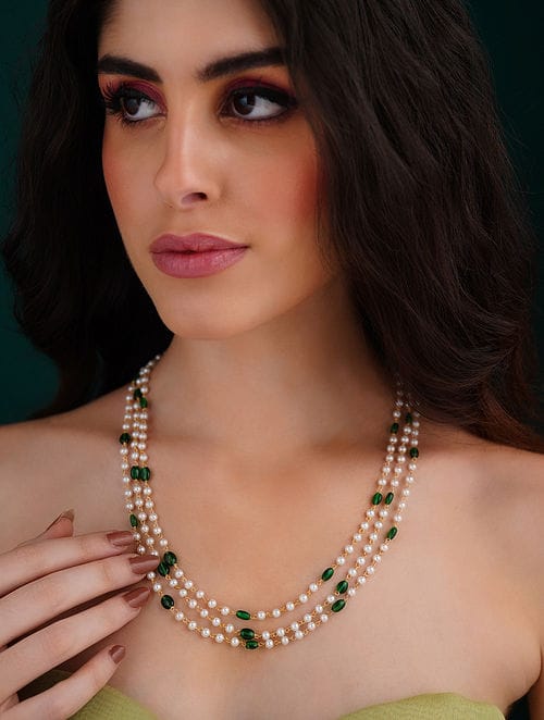 White & Green Pearl Necklace