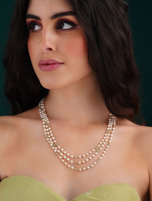 White & Green Pearl Necklace