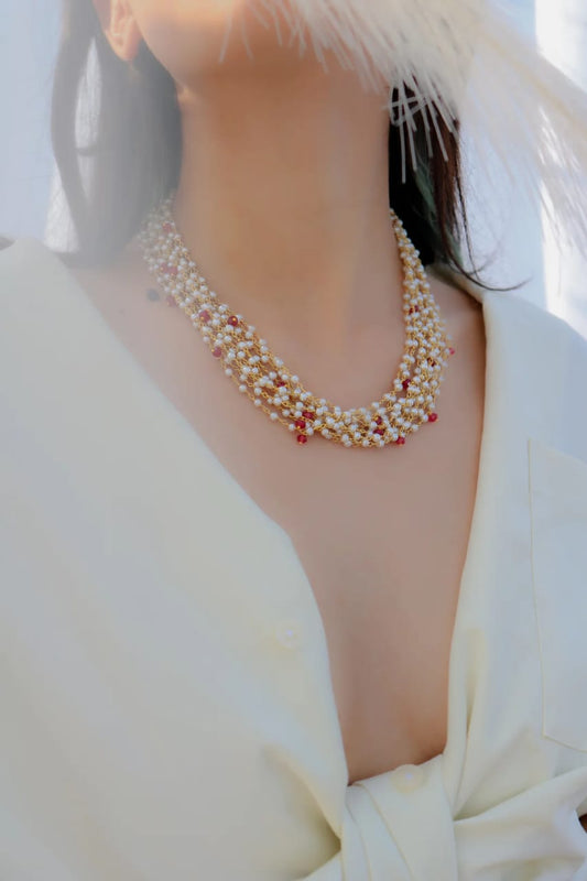 White & Red Peral Necklace