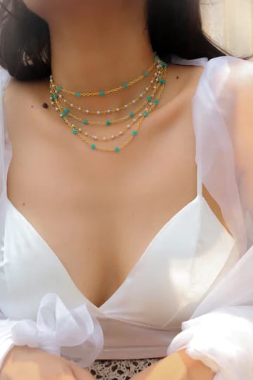 White & Turquoise Peral Beads Necklace